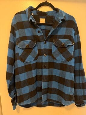Blue and Black  Sandro Plaid Button-Up Shirt Jacket